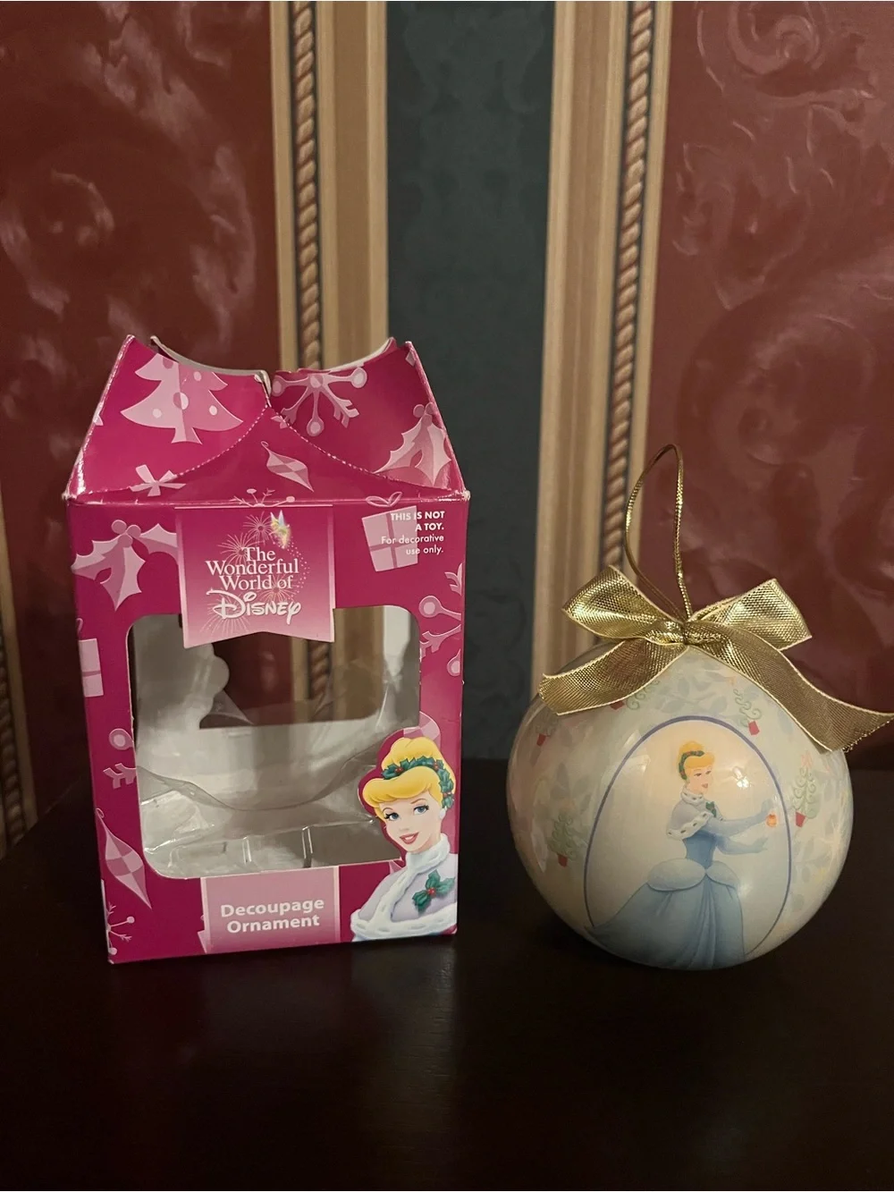 Disney Pink and Gold Cinderella Decoupage Ornament Boxed